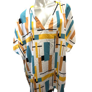 Women’s SHEIN White And Aqua Blue Short Sleeve Lightweight Blouse Size 4X 30 32